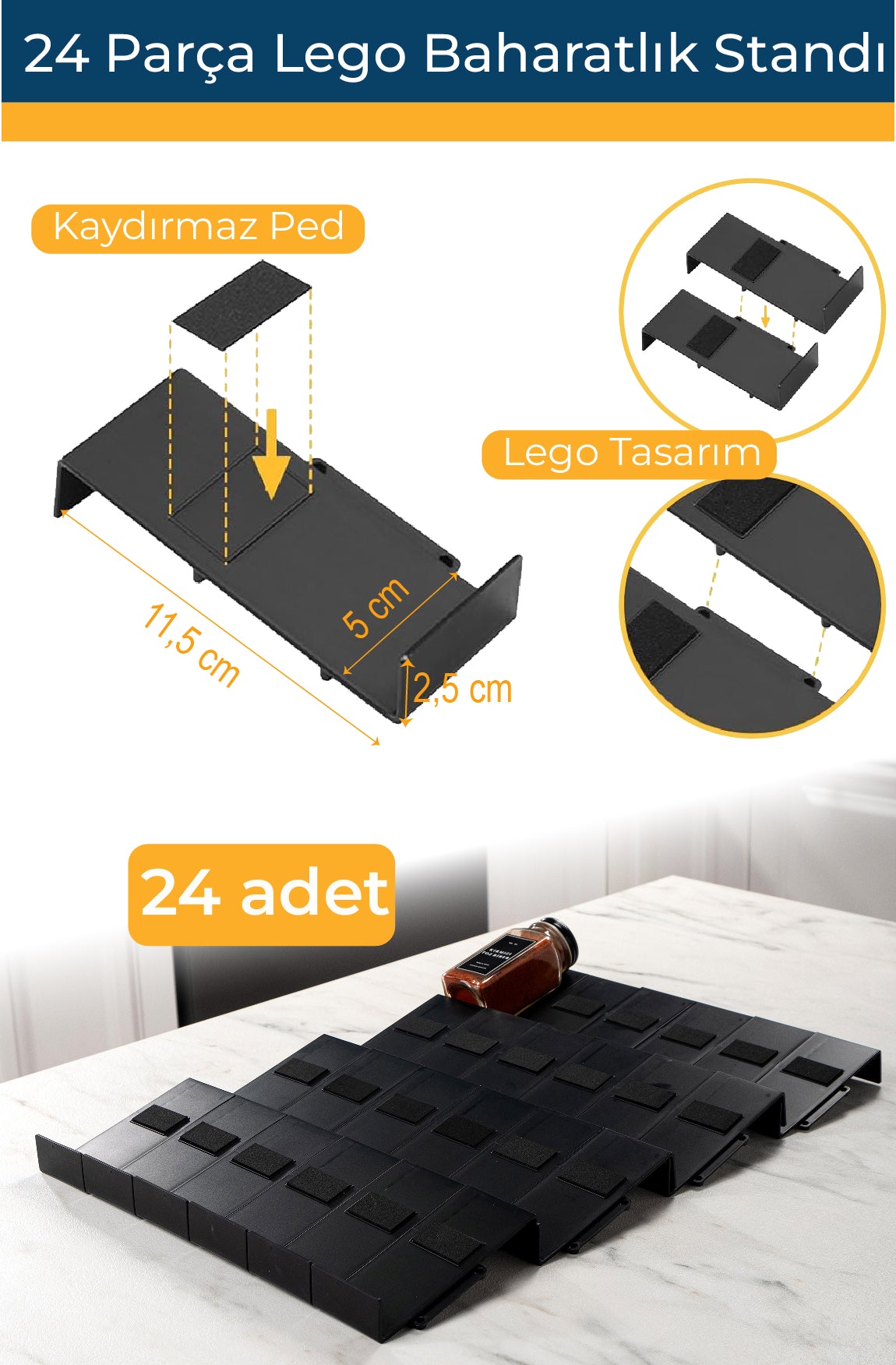 Siyah Lego Baharatlık Standı Çekmece içi Düzenleyici Organizer (24 adet)