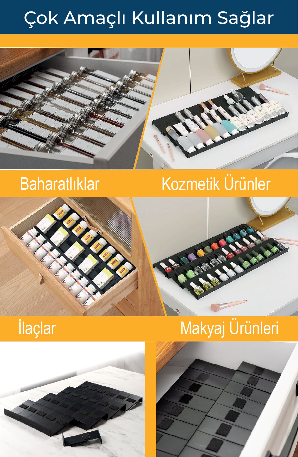 Siyah Lego Baharatlık Standı Çekmece içi Düzenleyici Organizer (36 adet)
