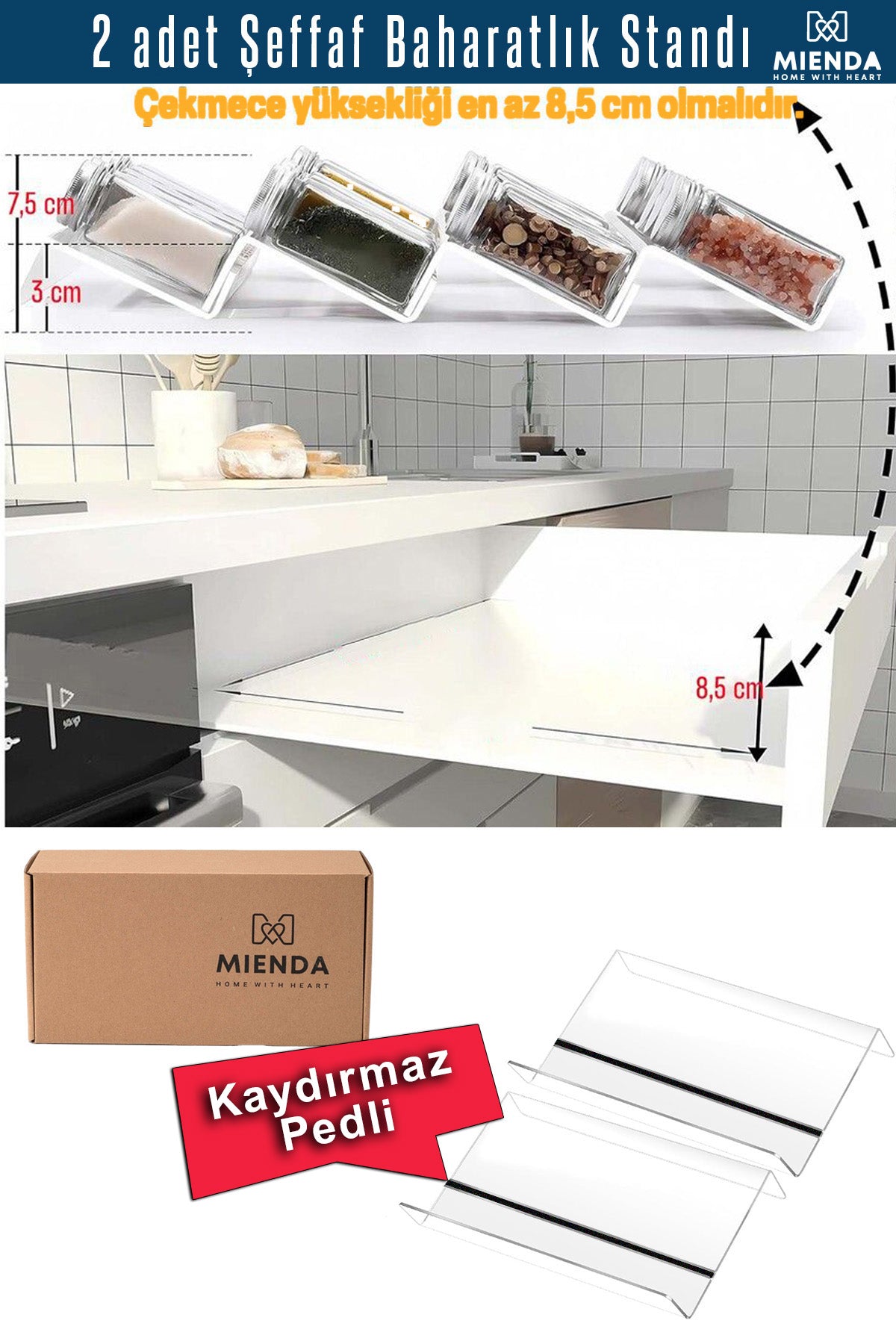 Şeffaf Pleksi Baharatlık Standı Çekmece içi Düzenleyici Organizer (2 adet)