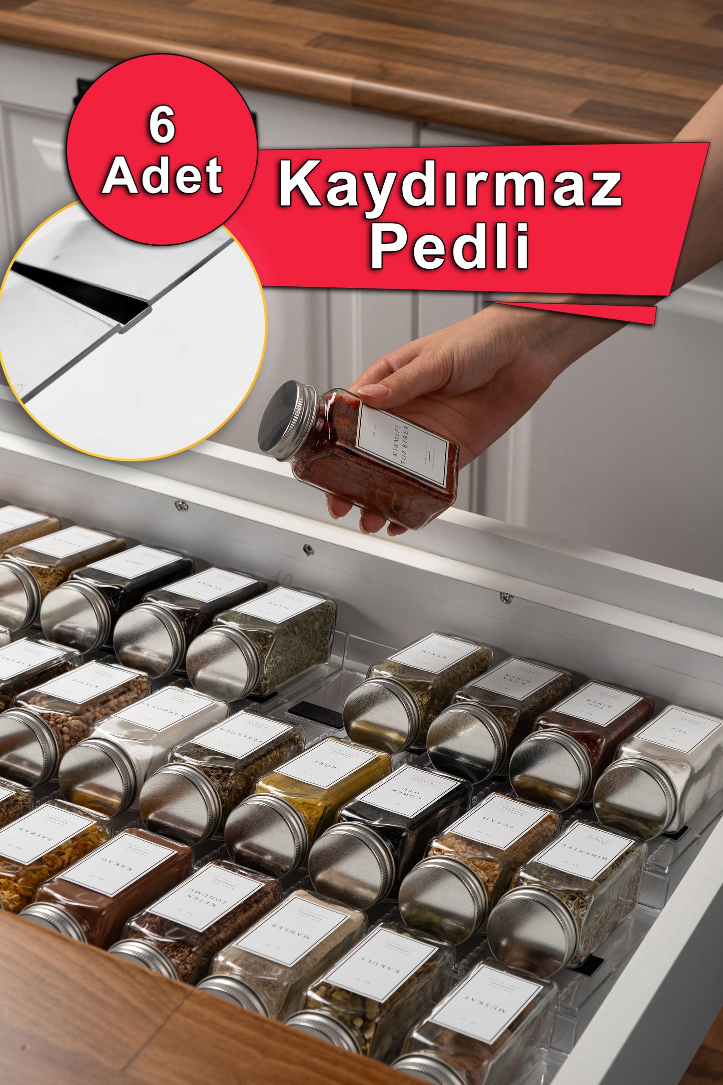 Şeffaf Pleksi Baharatlık Standı Çekmece içi Düzenleyici Organizer (6 adet)
