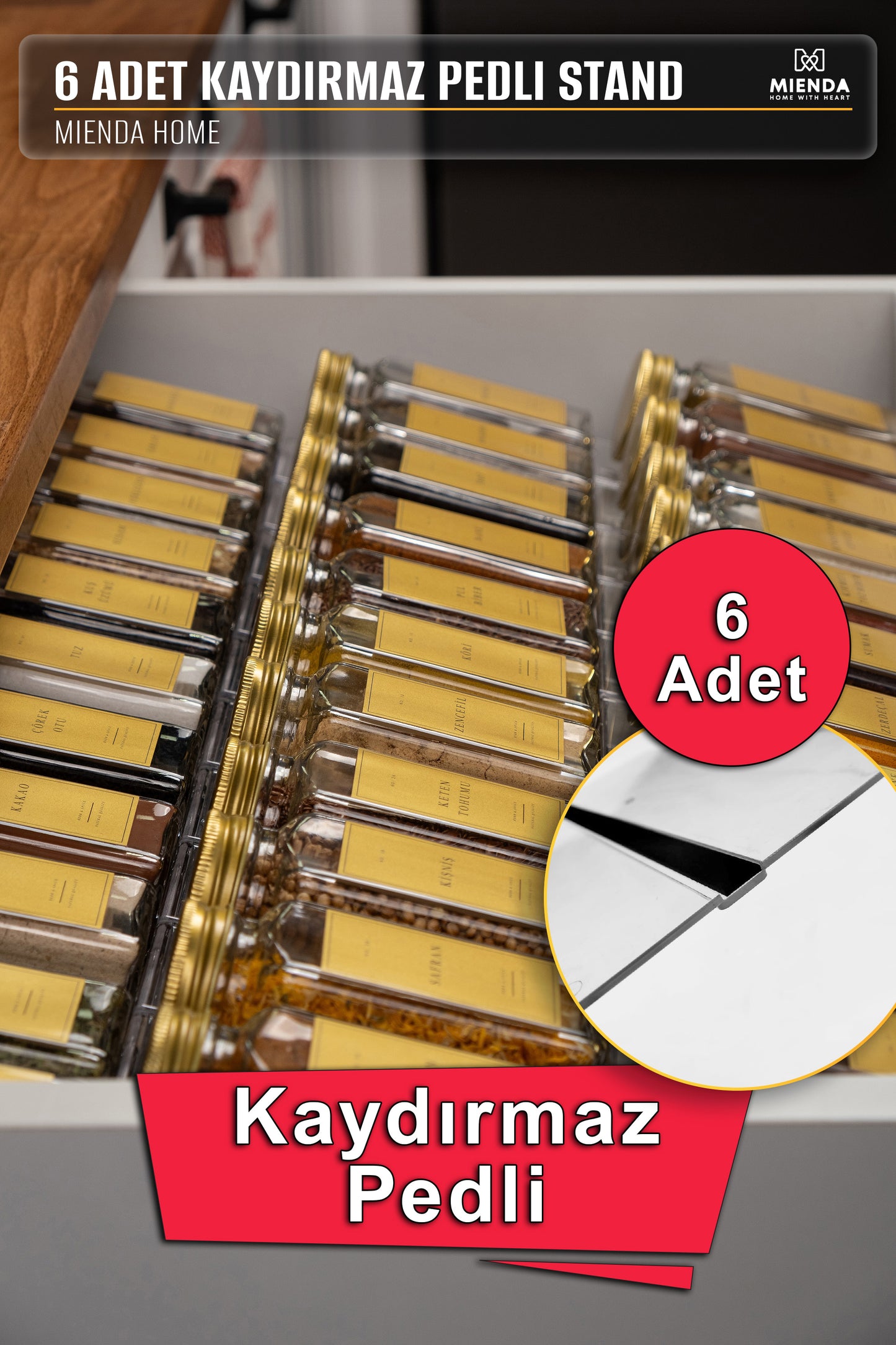 Şeffaf Pleksi Baharatlık Standı Çekmece içi Düzenleyici Organizer (6 adet)