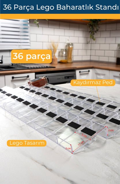 Şeffaf Lego Baharatlık Standı Çekmece içi Düzenleyici Organizer (36 adet)