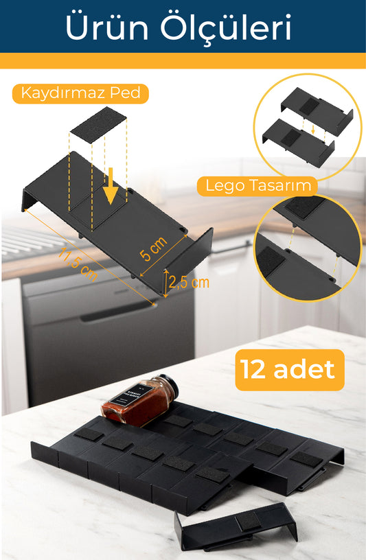 Siyah Lego Baharatlık Standı Çekmece içi Düzenleyici Organizer (12 adet)