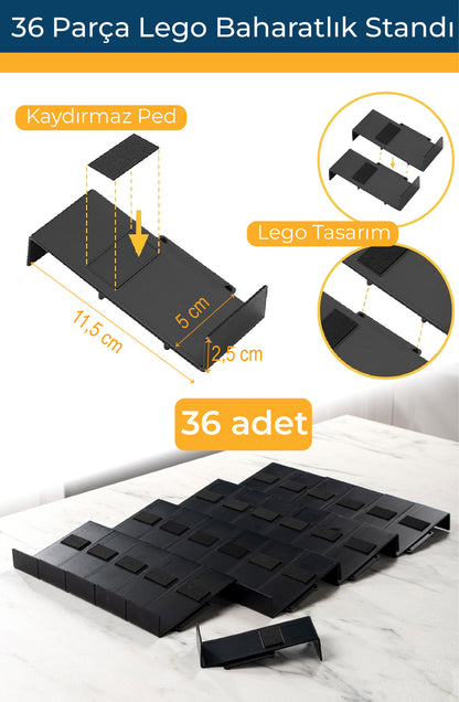 Siyah Lego Baharatlık Standı Çekmece içi Düzenleyici Organizer (36 adet)