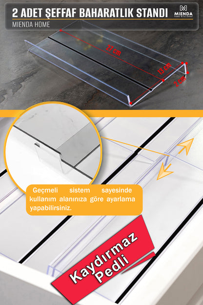Şeffaf Pleksi Baharatlık Standı Çekmece içi Düzenleyici Organizer (2 adet)