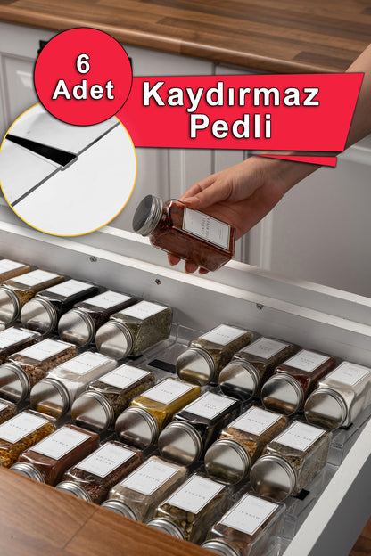 Şeffaf Pleksi Baharatlık Standı Çekmece içi Düzenleyici Organizer (6 adet)