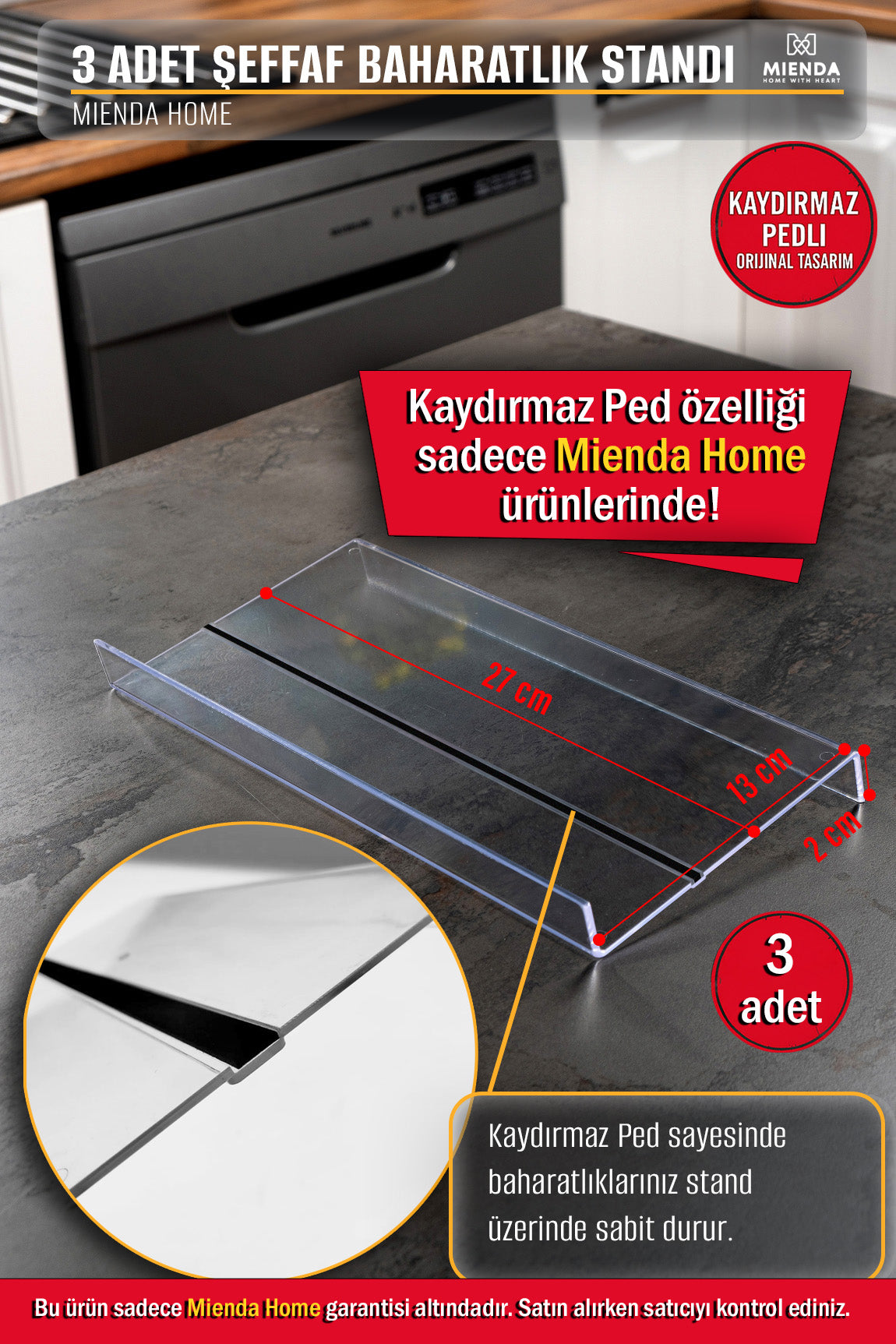 Şeffaf Pleksi Baharatlık Standı Çekmece içi Düzenleyici Organizer (3 adet)