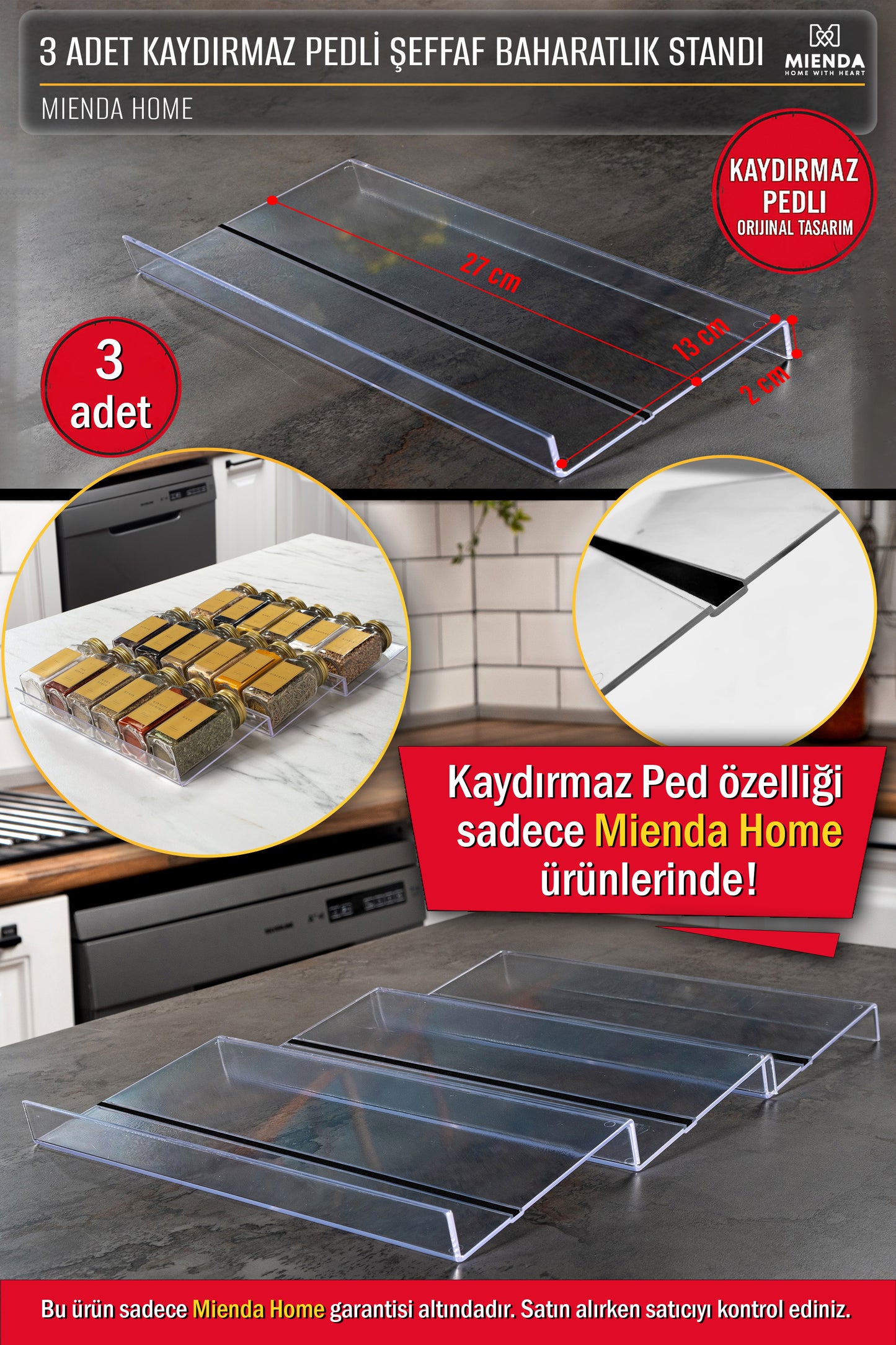 Şeffaf Pleksi Baharatlık Standı Çekmece içi Düzenleyici Organizer (3 adet)