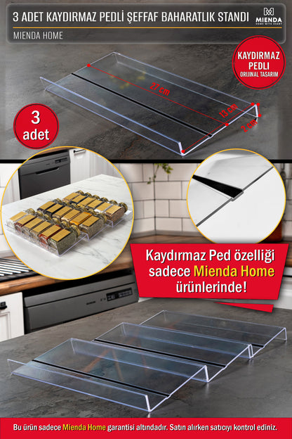 Şeffaf Pleksi Baharatlık Standı Çekmece içi Düzenleyici Organizer (3 adet)