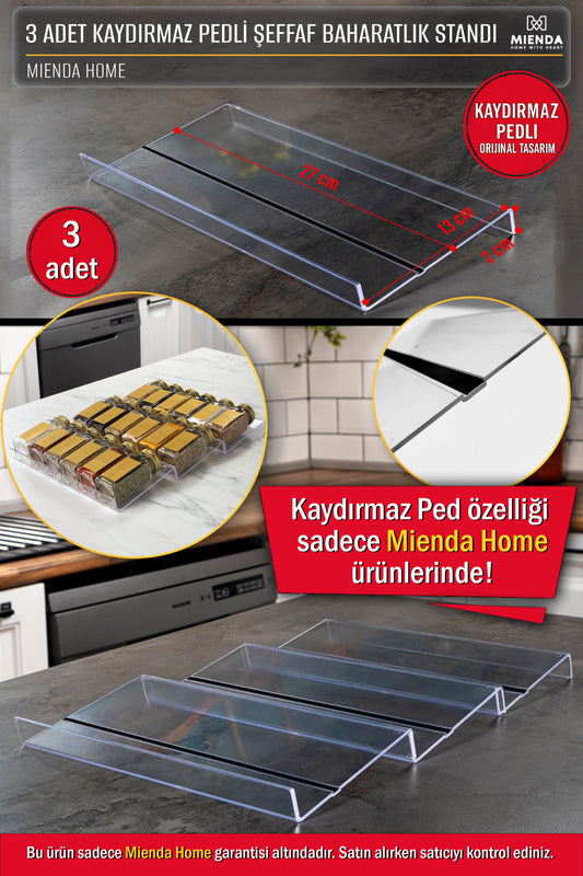Şeffaf Pleksi Baharatlık Standı Çekmece içi Düzenleyici Organizer (3 adet)