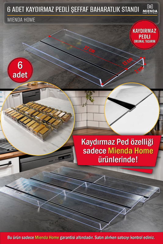 Şeffaf Pleksi Baharatlık Standı Çekmece içi Düzenleyici Organizer (6 adet)